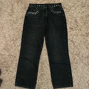 Zara High Rise cropped straight leg jeans black sz 6